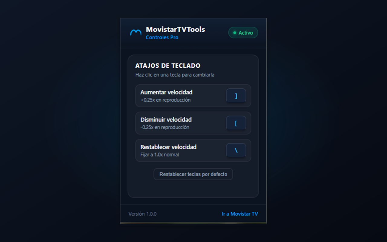 Menú Popup interactivo de MovistarTVTools